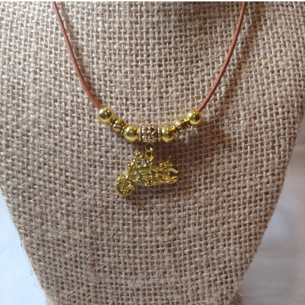 Gold Motorcycle Pendant Necklace
